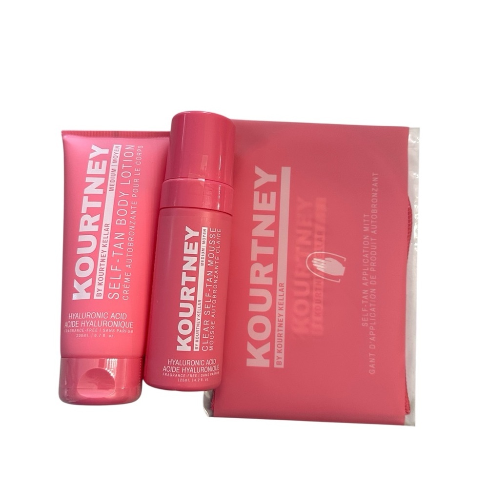Kourtney Kellar Medium Tanning Set Lotion,Clear Self-Tan Mousse with Mitt NWT